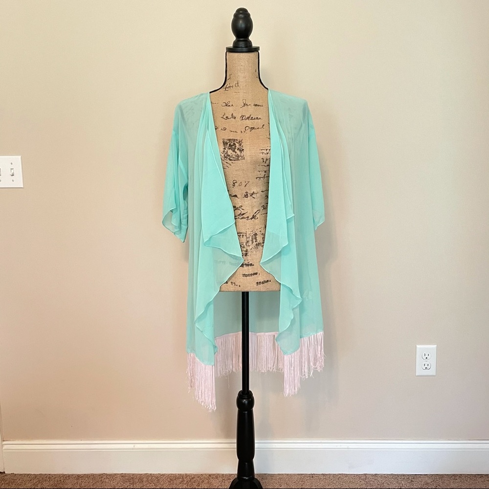 LuLaRoe: Monroe Sheer Kimono - Baby Blue & Pink